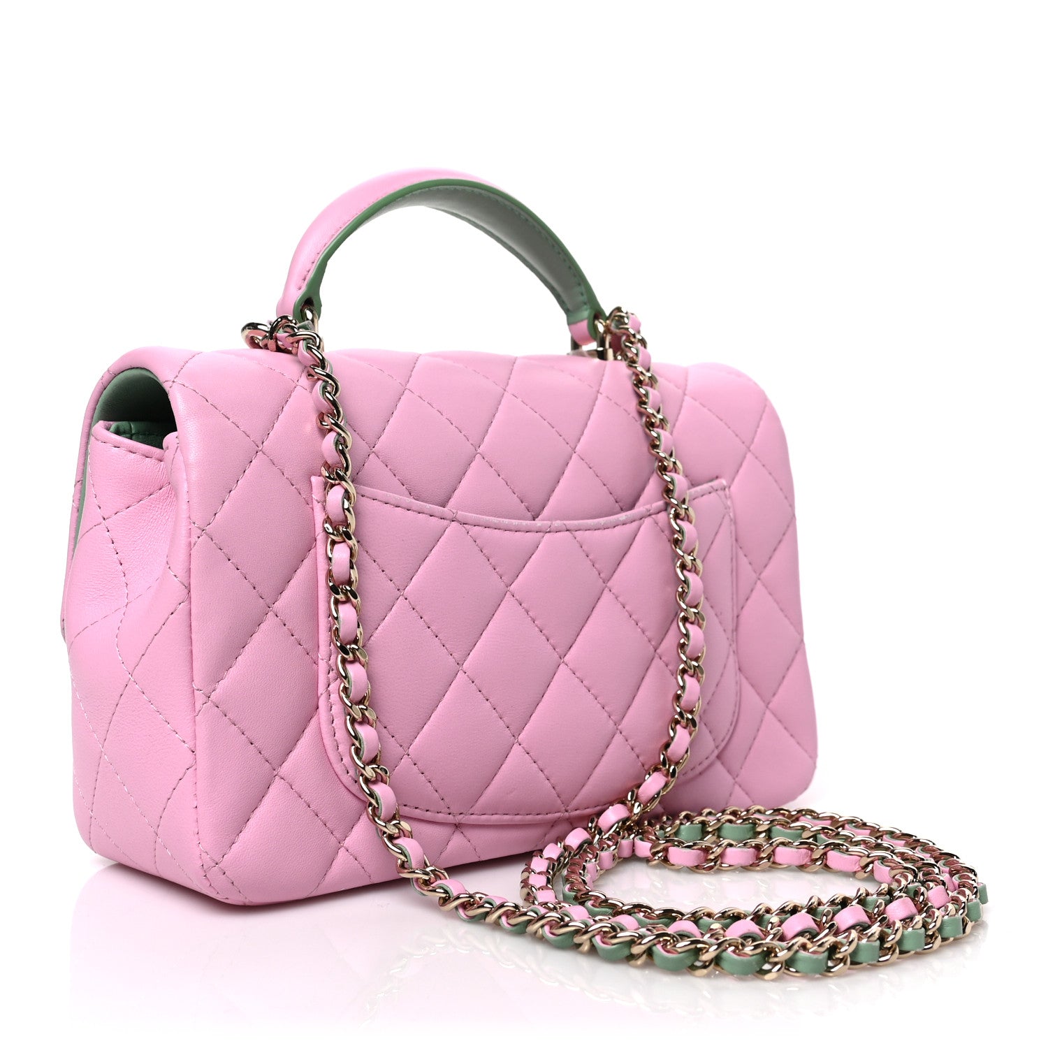 Chanel Lambskin Quilted Bi-Color Mini Top Handle Rectangular Flap Light Lilac Light Green 3 of 9