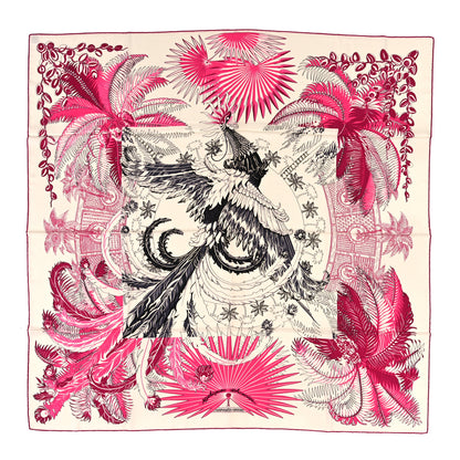 Hermes Cashmere Silk Mythiques Phoenix Coloriage Shawl 140 White Rose Black 1 of 3