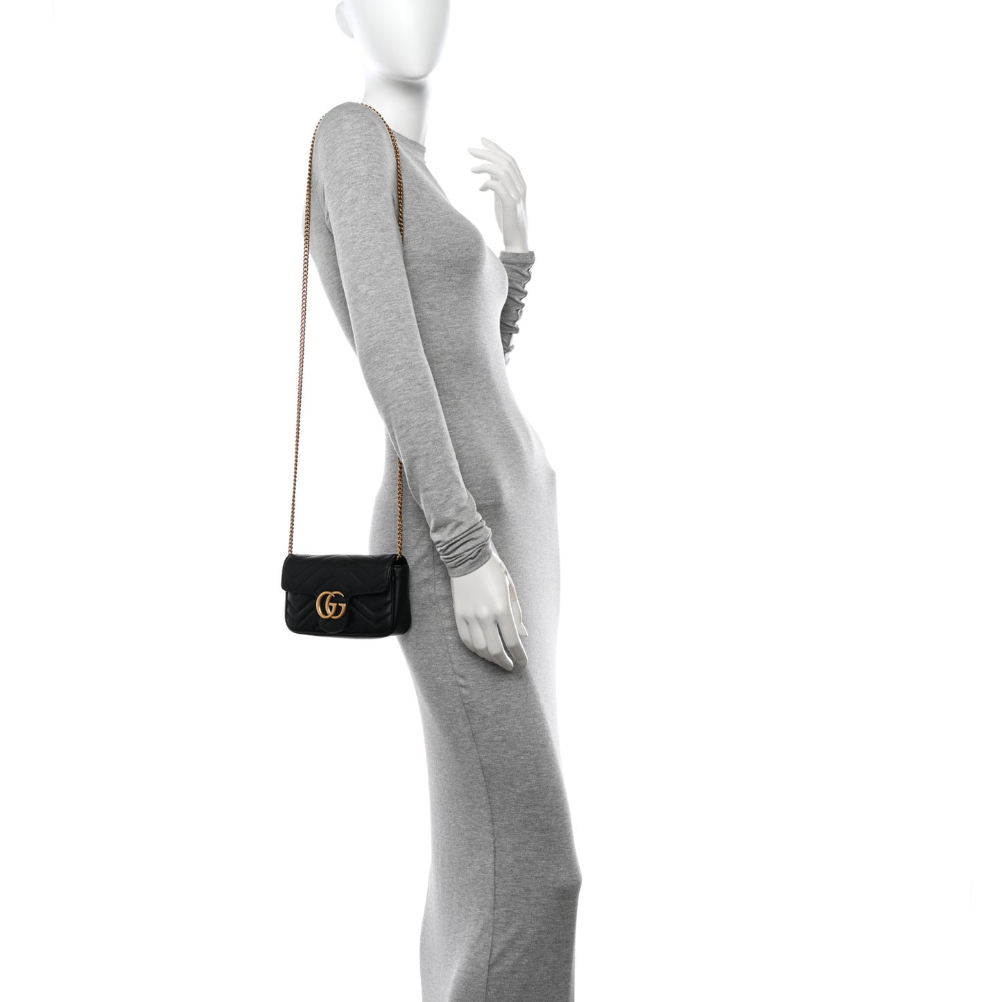 Calfskin Matelasse Super Mini GG Marmont Shoulder Bag Black