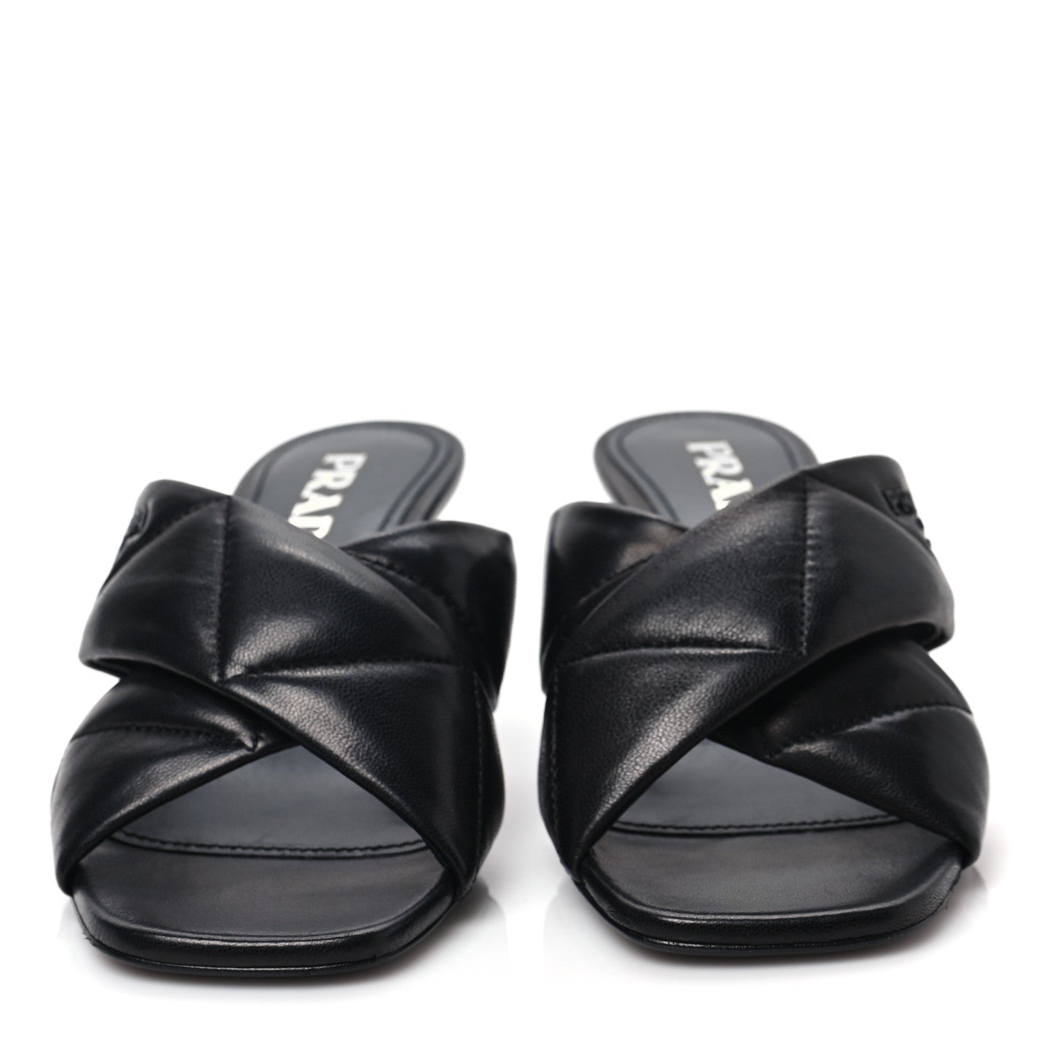 Prada Nappa Logo Quilted Crisscross 55mm Slide Sandals 35.5 Black 2 of 8