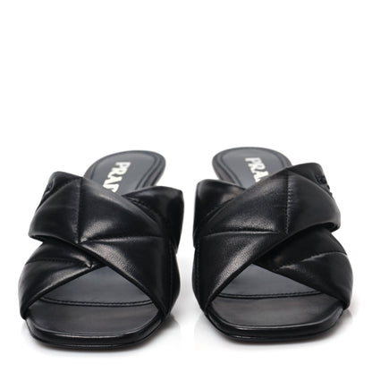 Prada Nappa Logo Quilted Crisscross 55mm Slide Sandals 35.5 Black 2 of 8
