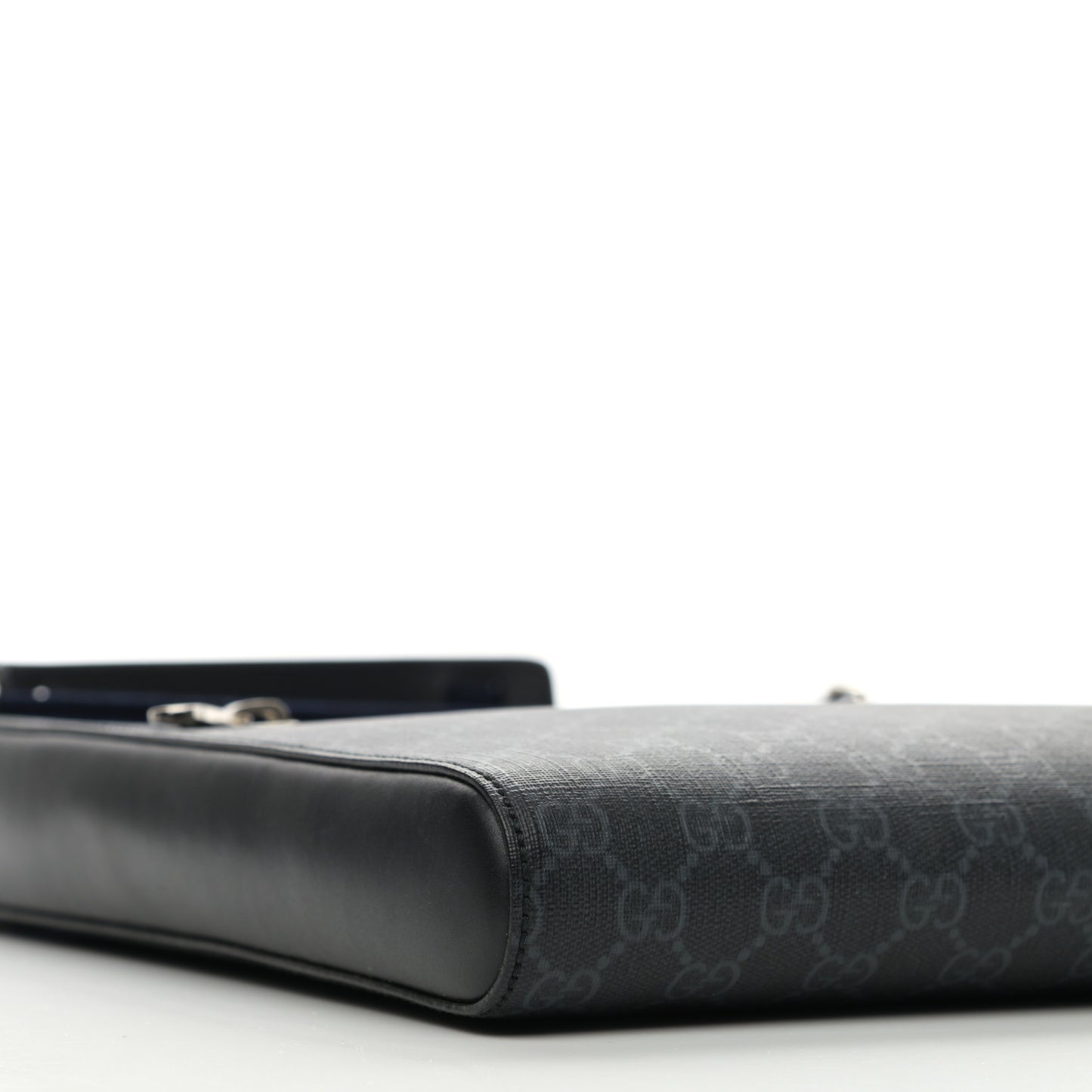 GG Supreme Monogram Appia Calfskin Web Flat Messenger Bag Black Grey