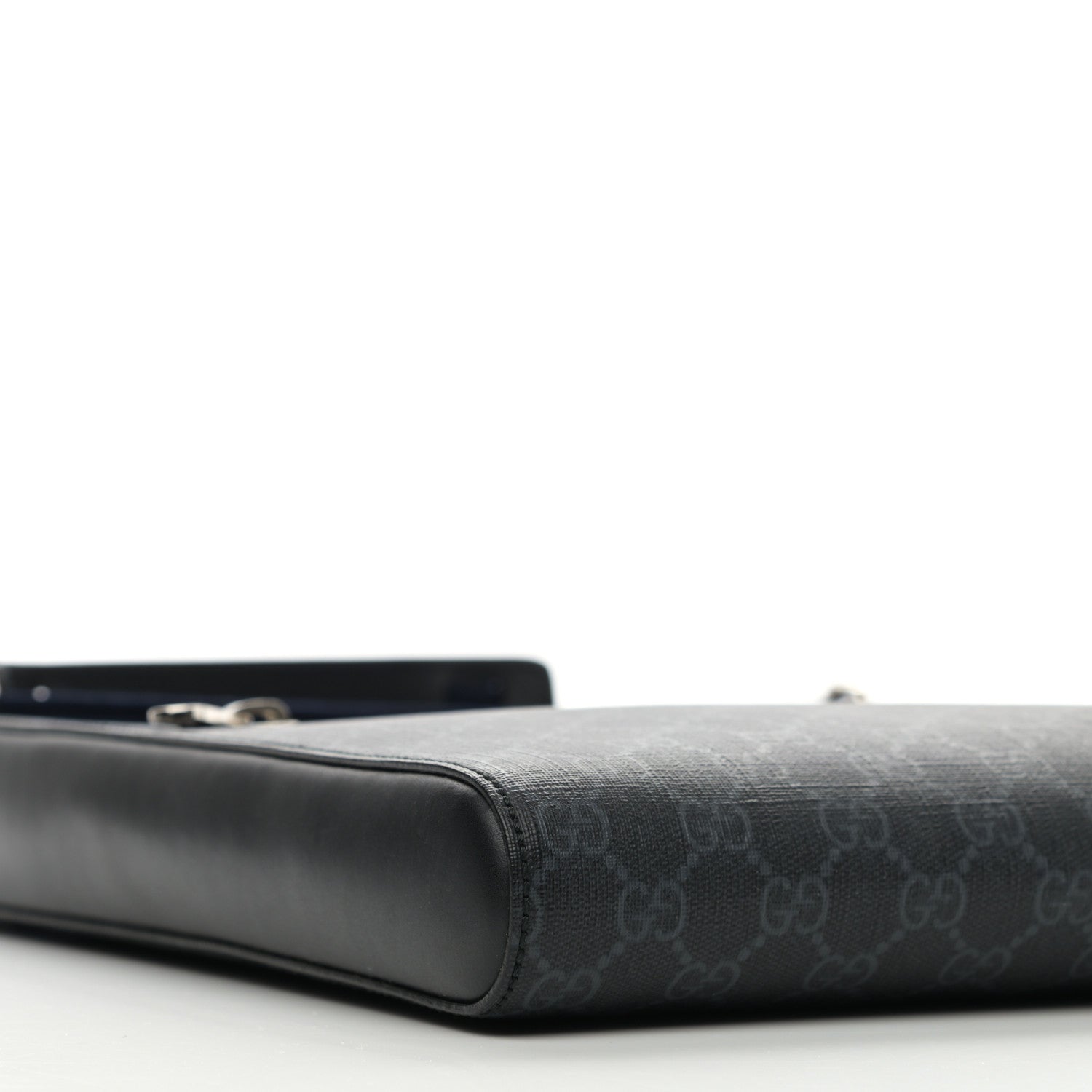 Gucci GG Supreme Monogram Appia Calfskin Web Flat Messenger Bag Black Grey 9 of 11