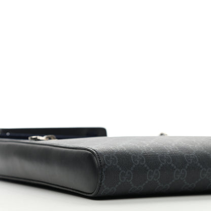 Gucci GG Supreme Monogram Appia Calfskin Web Flat Messenger Bag Black Grey 9 of 11