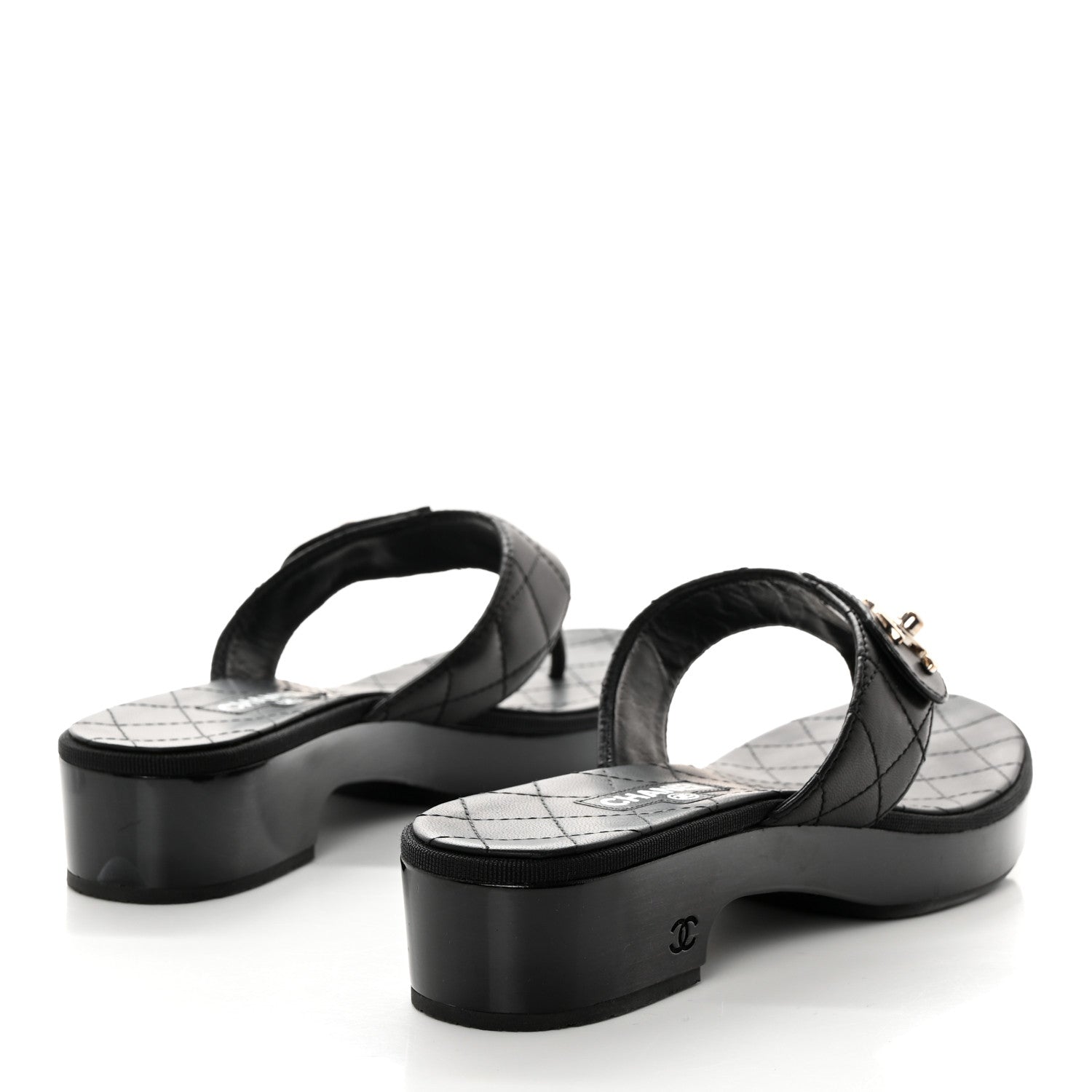 Chanel Lambskin Quilted CC Turnlock Thong Sandals 39.5 Black 4 of 8