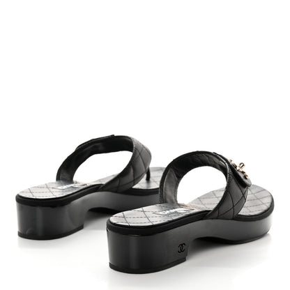 Chanel Lambskin Quilted CC Turnlock Thong Sandals 39.5 Black 4 of 8