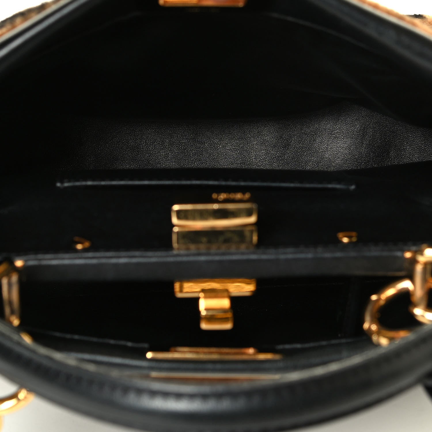 Fendi Shearling Nappa Macro FF 1974 Mini Peekaboo Iconic Satchel Tobacco Black 4 of 7