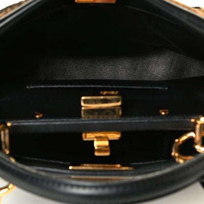 Fendi Shearling Nappa Macro FF 1974 Mini Peekaboo Iconic Satchel Tobacco Black 4 of 7