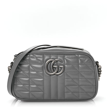 Gucci Calfskin Matelasse Aria Small GG Marmont Chain Shoulder Bag Deep Grey 1 of 10