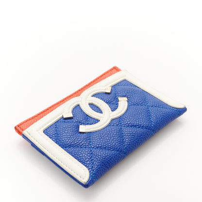 Chanel Caviar Quilted Filigree Card Holder Blue White Red 4 of 10