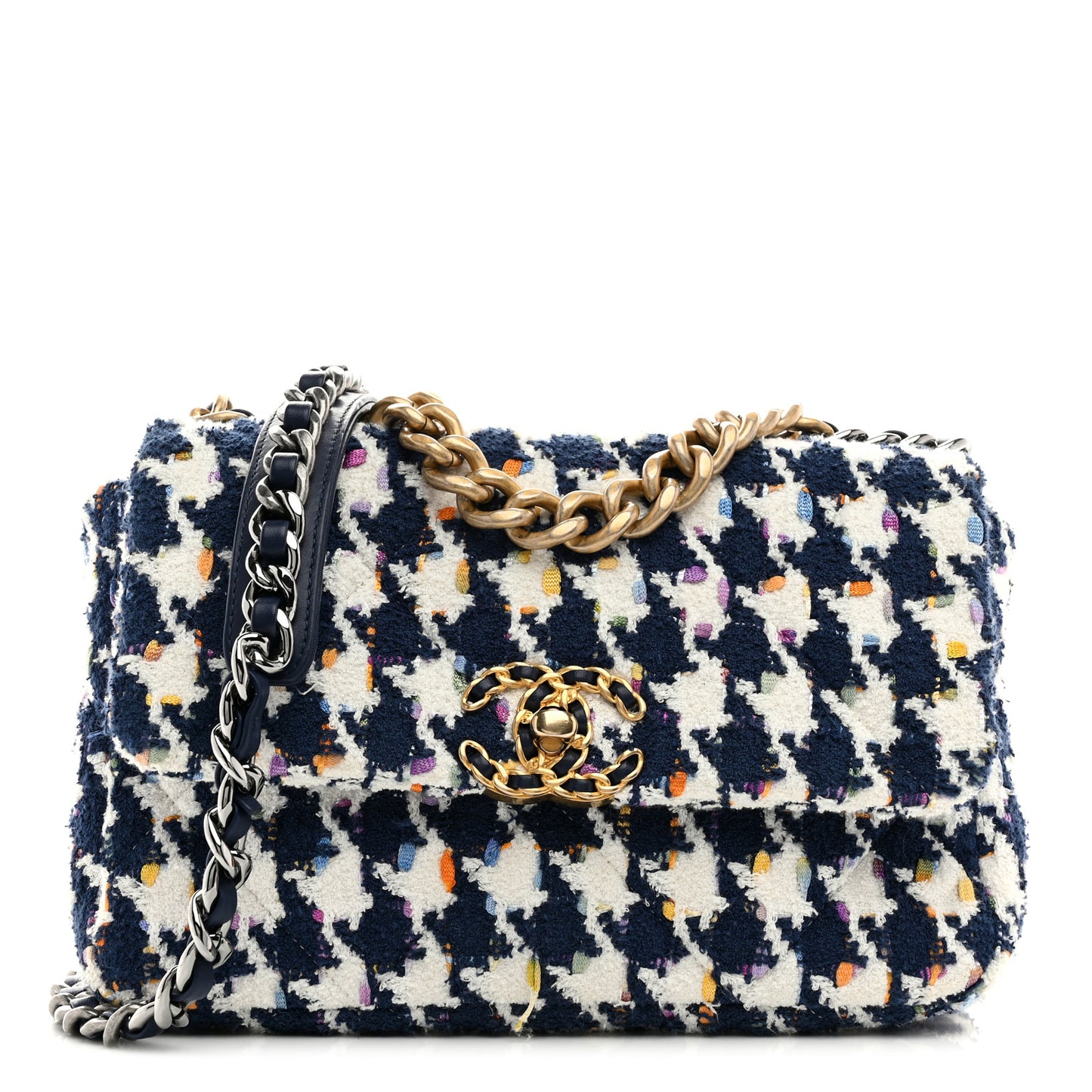 Tweed Quilted Medium Chanel 19 Flap Ecru Navy Blue Multicolor