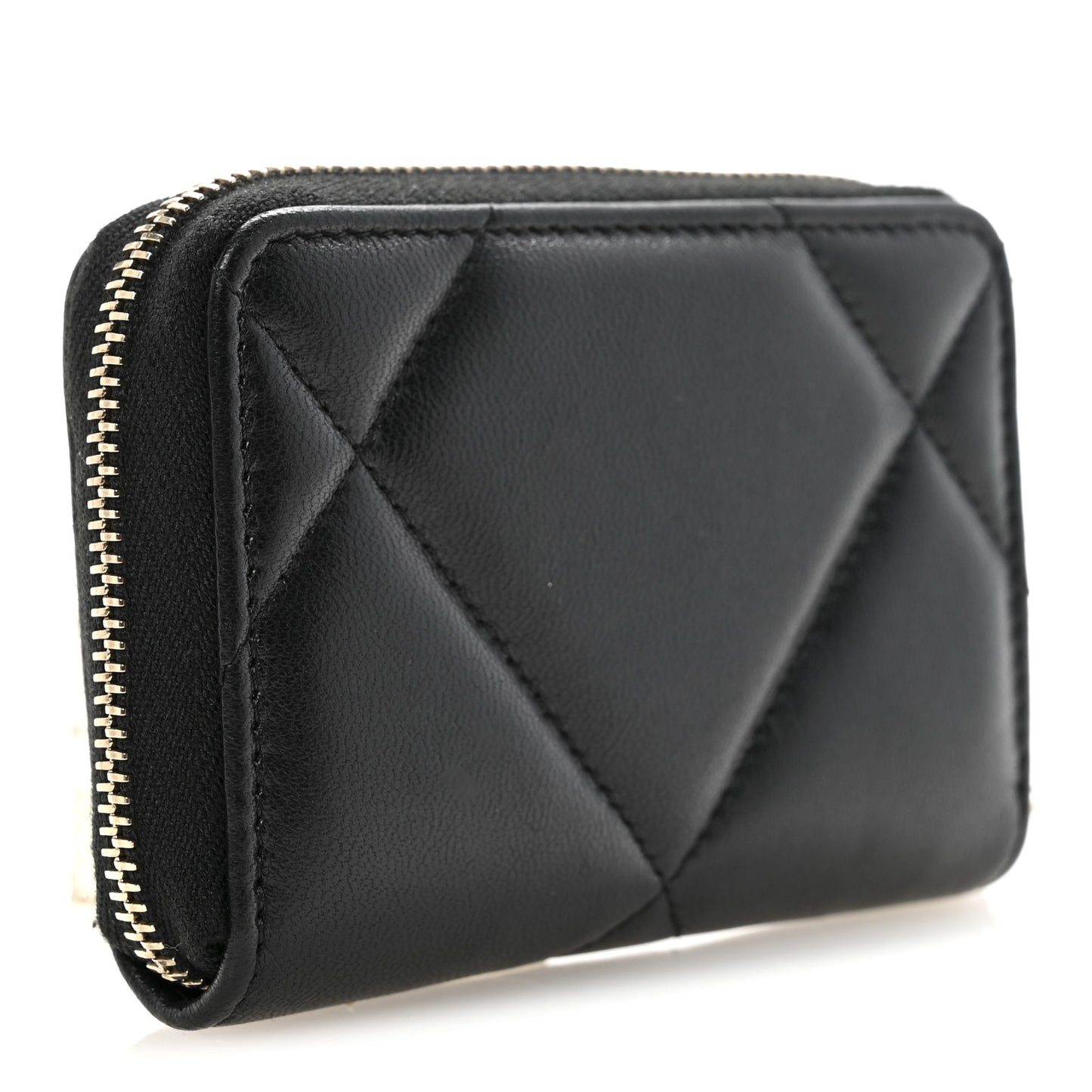 Lambskin Quilted Chanel 19 Zip Around Coin Purse Wallet Black