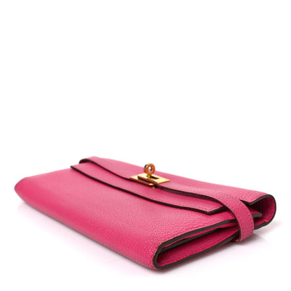 Hermes Chevre Mysore Kelly Longue Wallet Rose Shocking 7 of 8