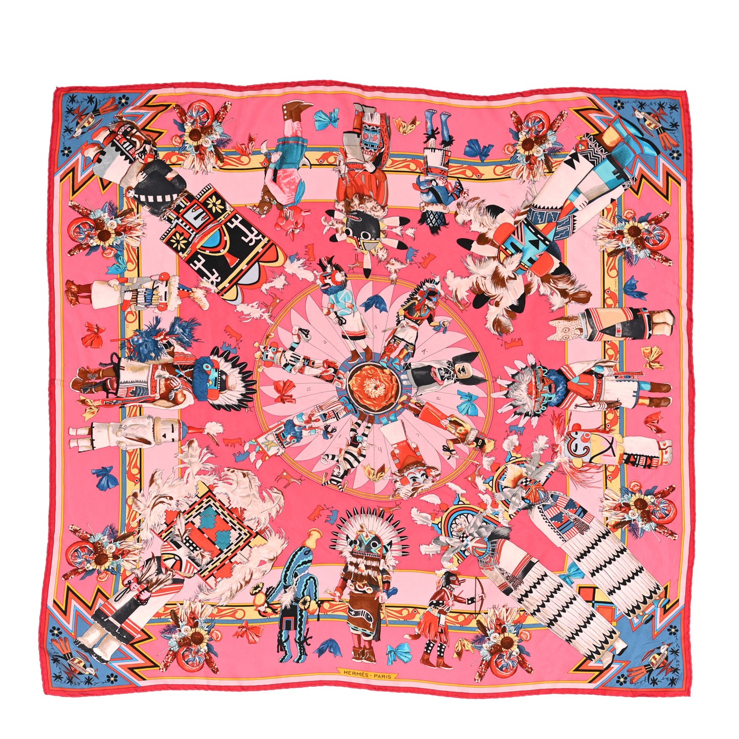 Silk Kachinas Wash Scarf 90 Rose Bleu Corail