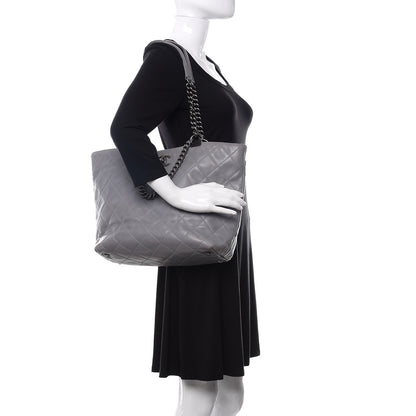 Chanel Calfskin Quilted Large Shopping In Chains Tote Light Grey 2 of 13