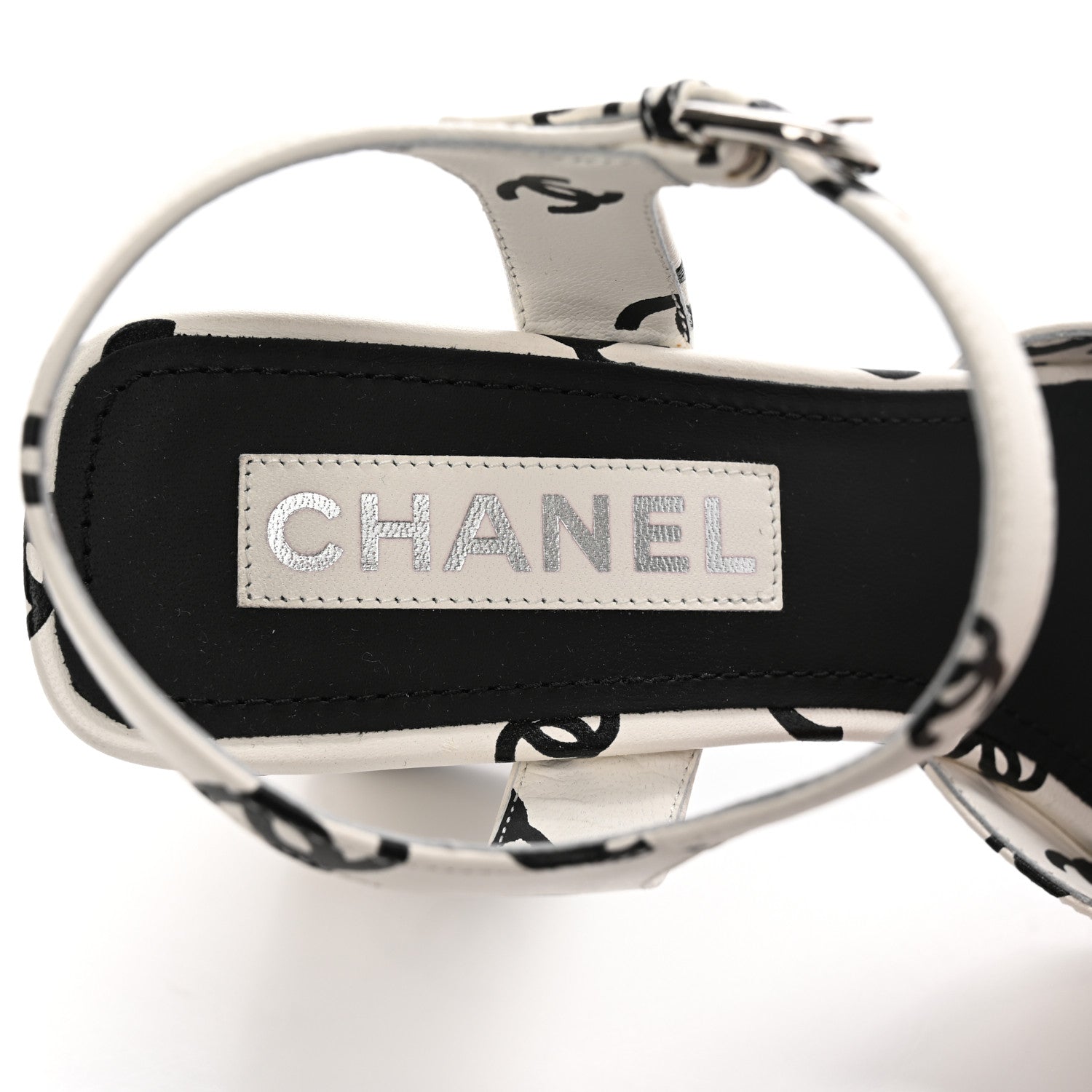 Chanel Printed Lambskin Coco Beach Sandals 39 White Black 7 of 19