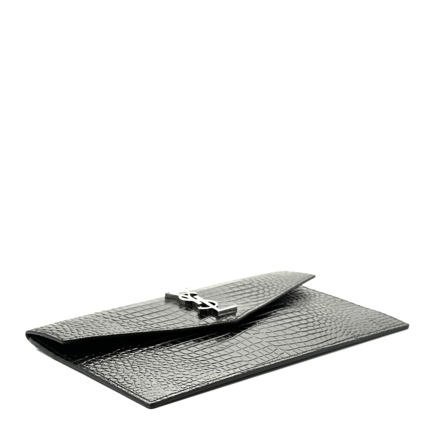 Calfskin Crocodile Embossed Uptown Monogram Pouch Black