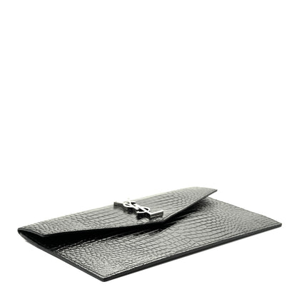Saint Laurent Calfskin Crocodile Embossed Uptown Monogram Pouch Black 4 of 11