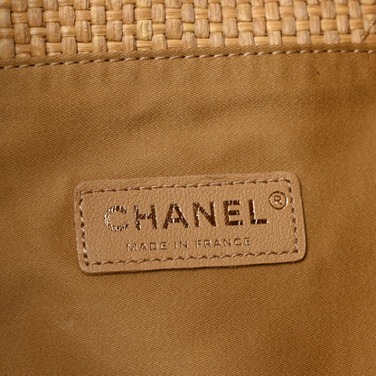 Chanel Braided Raffia Stitched Maxi Shopping Bag Dark Beige Black 7 of 10