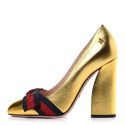 Gucci Malaga Kid Web Bow Pumps 36.5 Oro 1 of 13