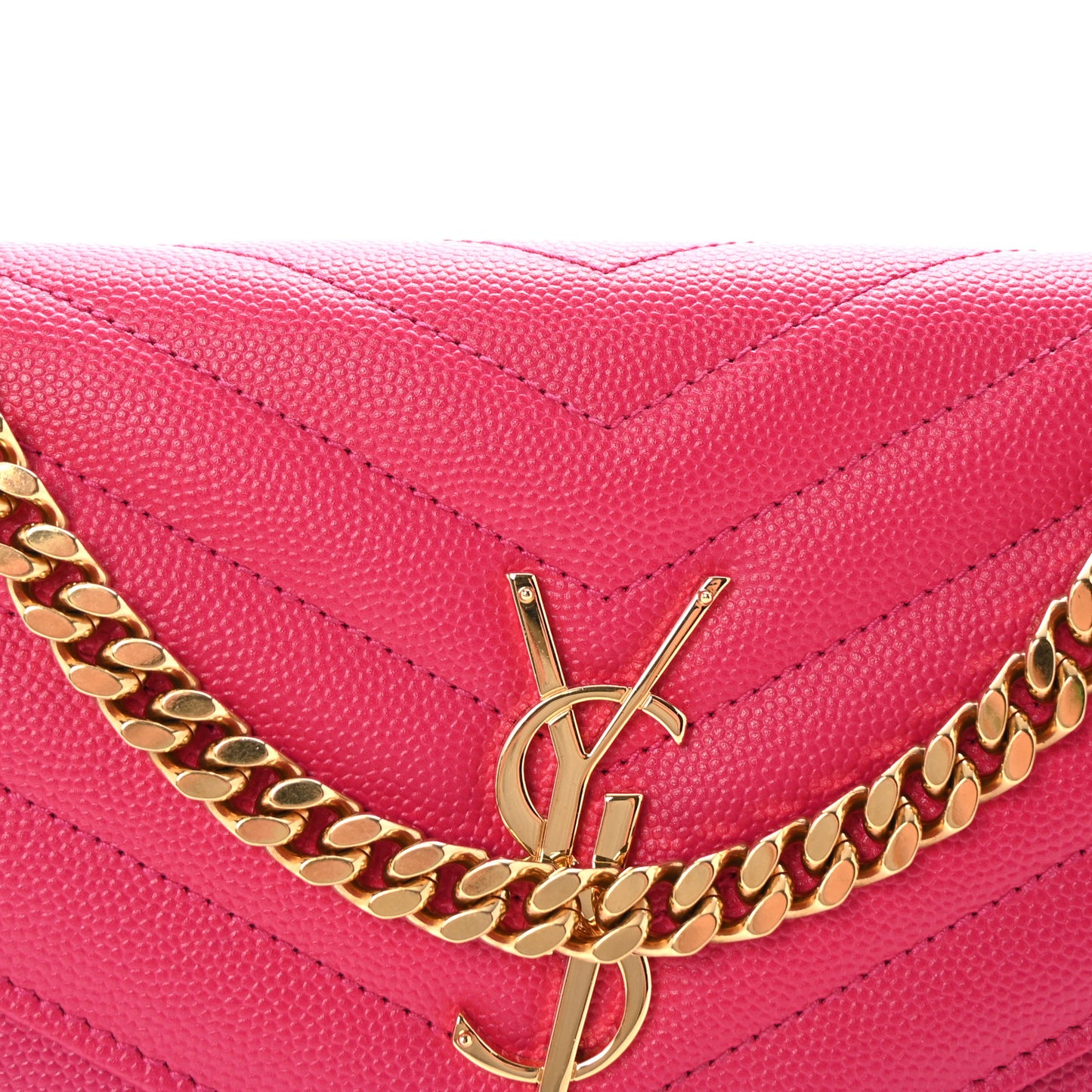 Grain De Poudre Matelasse Chevron Monogram Chain Wallet Lipstick Fuchsia