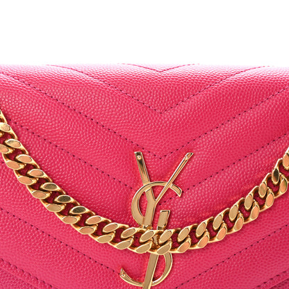 Saint Laurent Grain De Poudre Matelasse Chevron Monogram Chain Wallet Lipstick Fuchsia 8 of 10