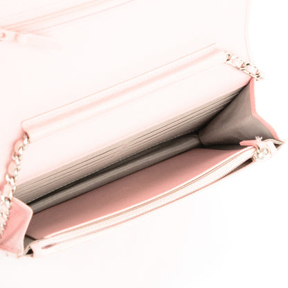Chanel Goatskin Embossed Camellia Wallet On Chain WOC Light Pink 5 of 9