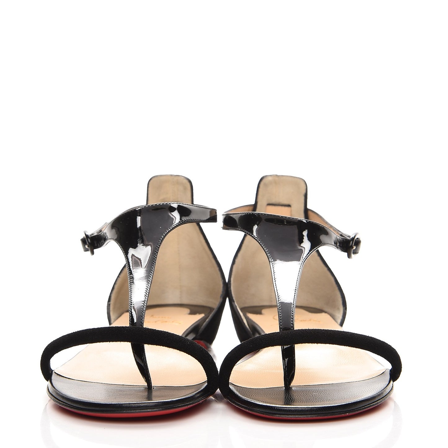 Patent Suede Athena Flat T-Strap Sandals 40 Version Black