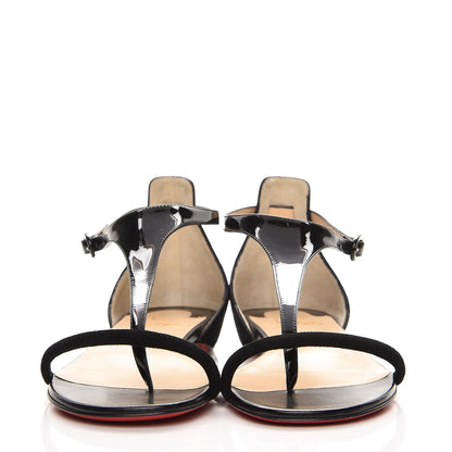 Christian Louboutin Patent Suede Athena Flat T-Strap Sandals 40 Version Black 3 of 8