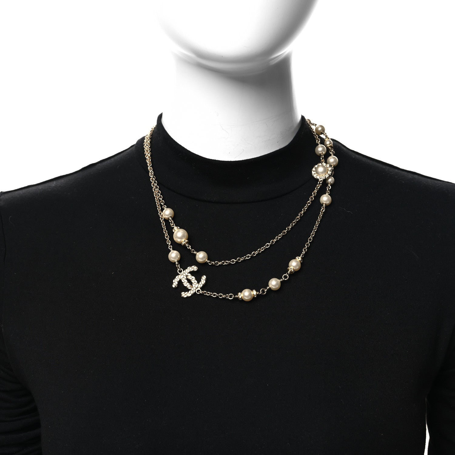 Chanel Pearl Crystal CC Lace Camellia Short Necklace Gold 2 of 4