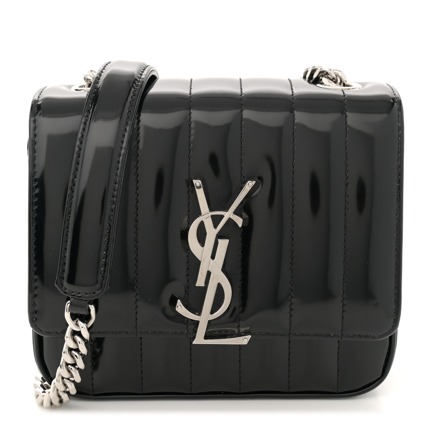 Saint Laurent Patent Calfskin Matelasse Monogram Small Vicky Chain Bag Black 1 of 11