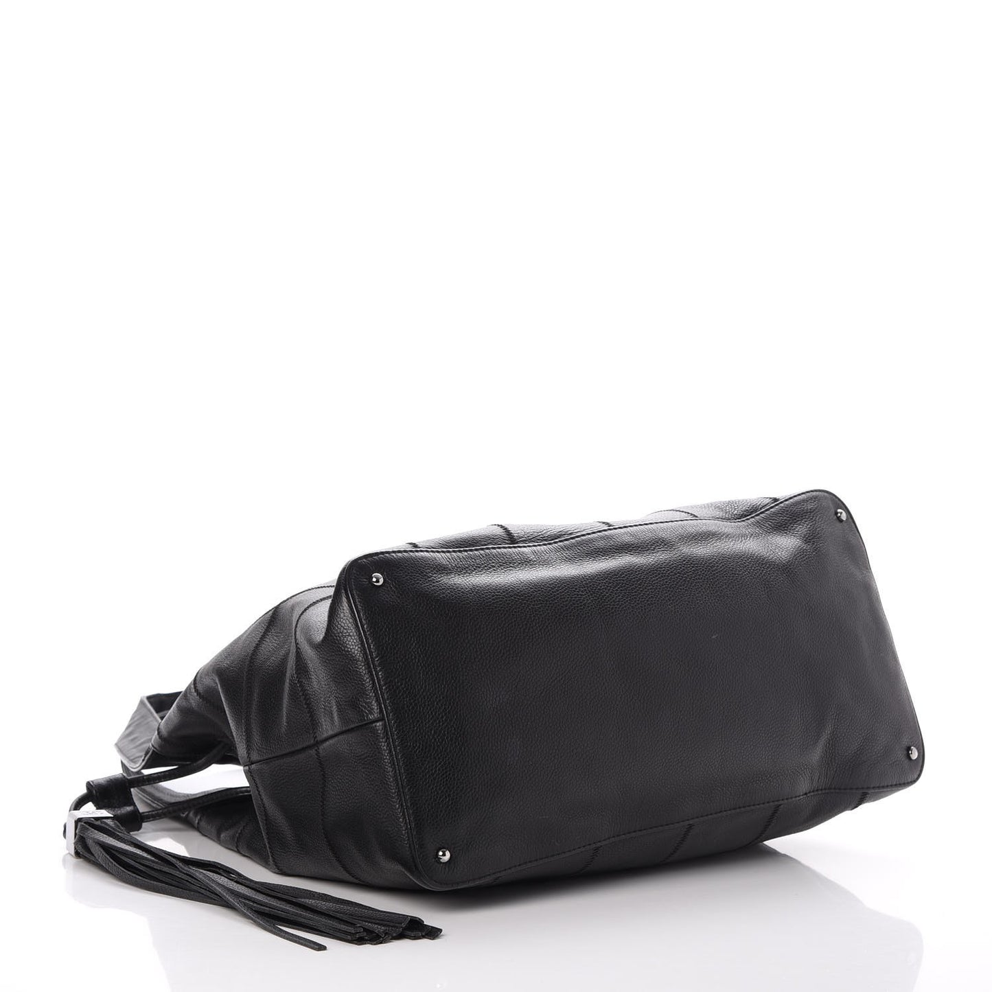 Caviar Square Stitched Large Tassel Hobo Black