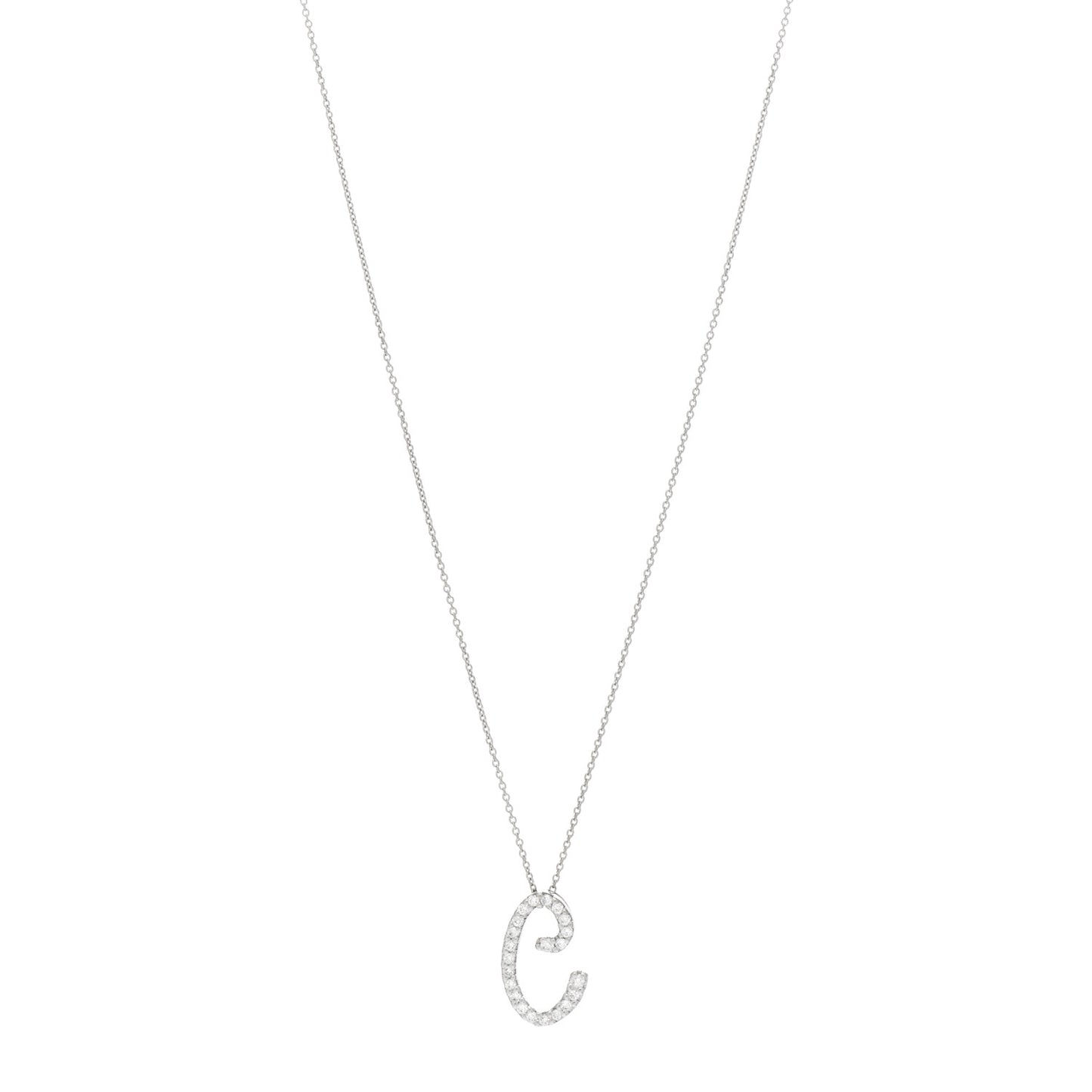 18K White Gold Diamond Cursive Letter C Pendant Necklace