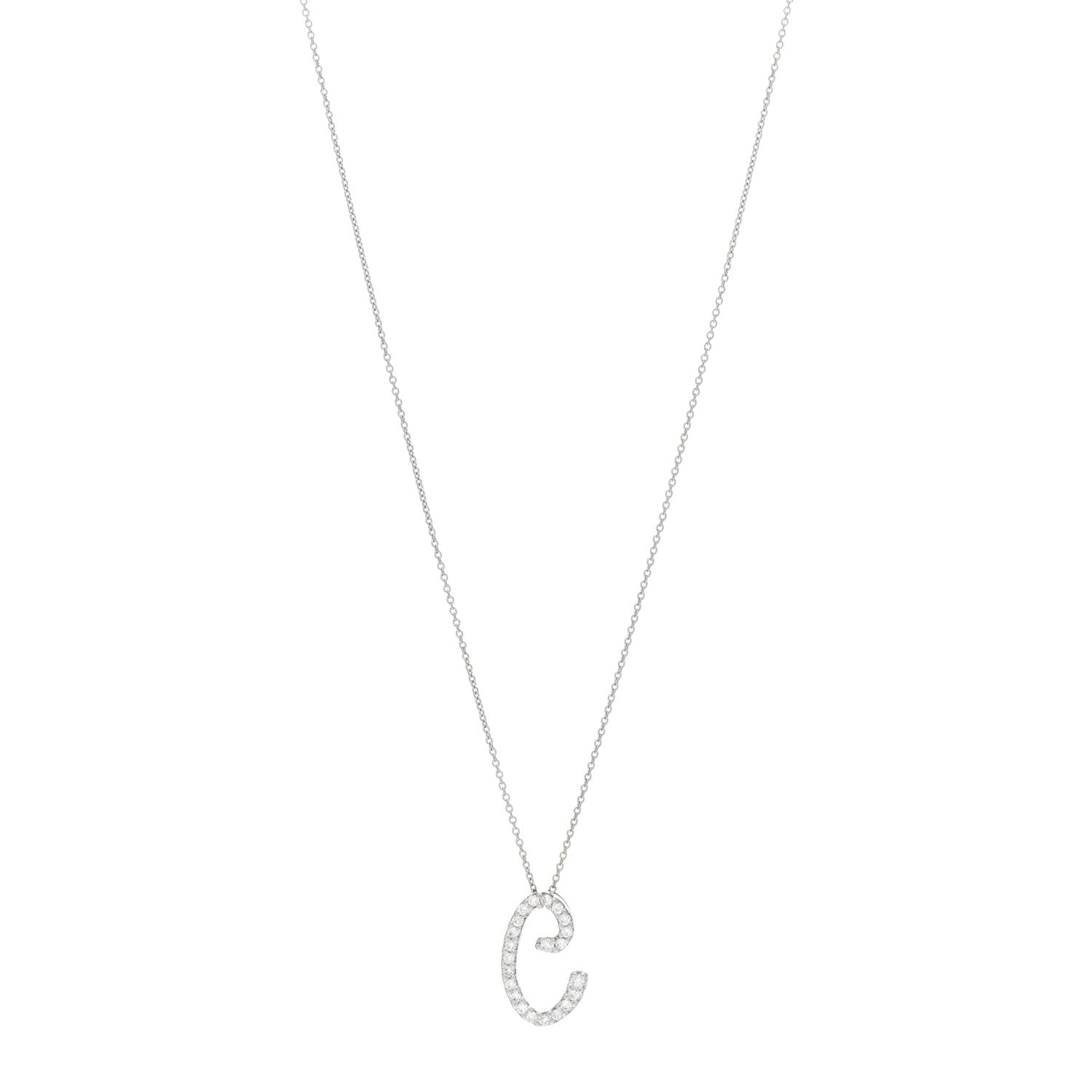 Roberto Coin 18K White Gold Diamond Cursive Letter C Pendant Necklace 1 of 5