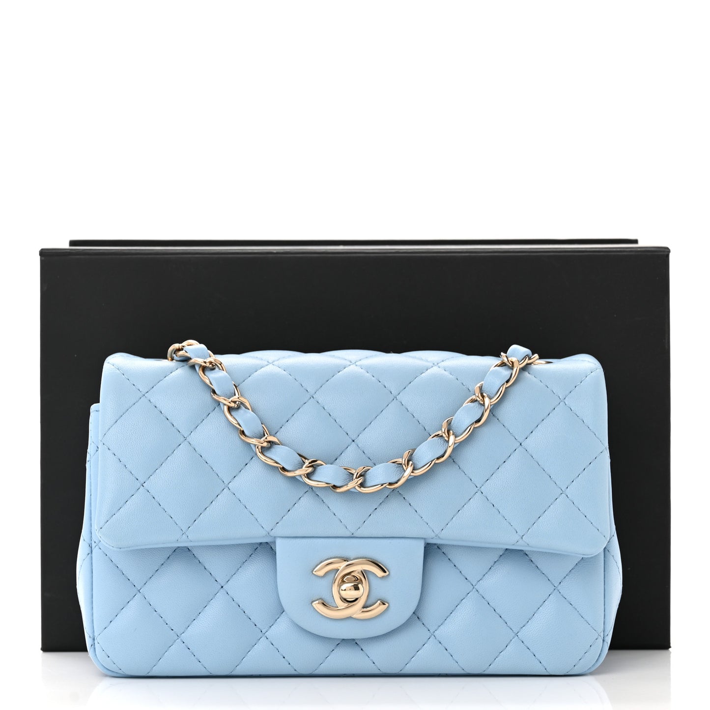 Lambskin Quilted Mini Rectangular Flap Light Blue