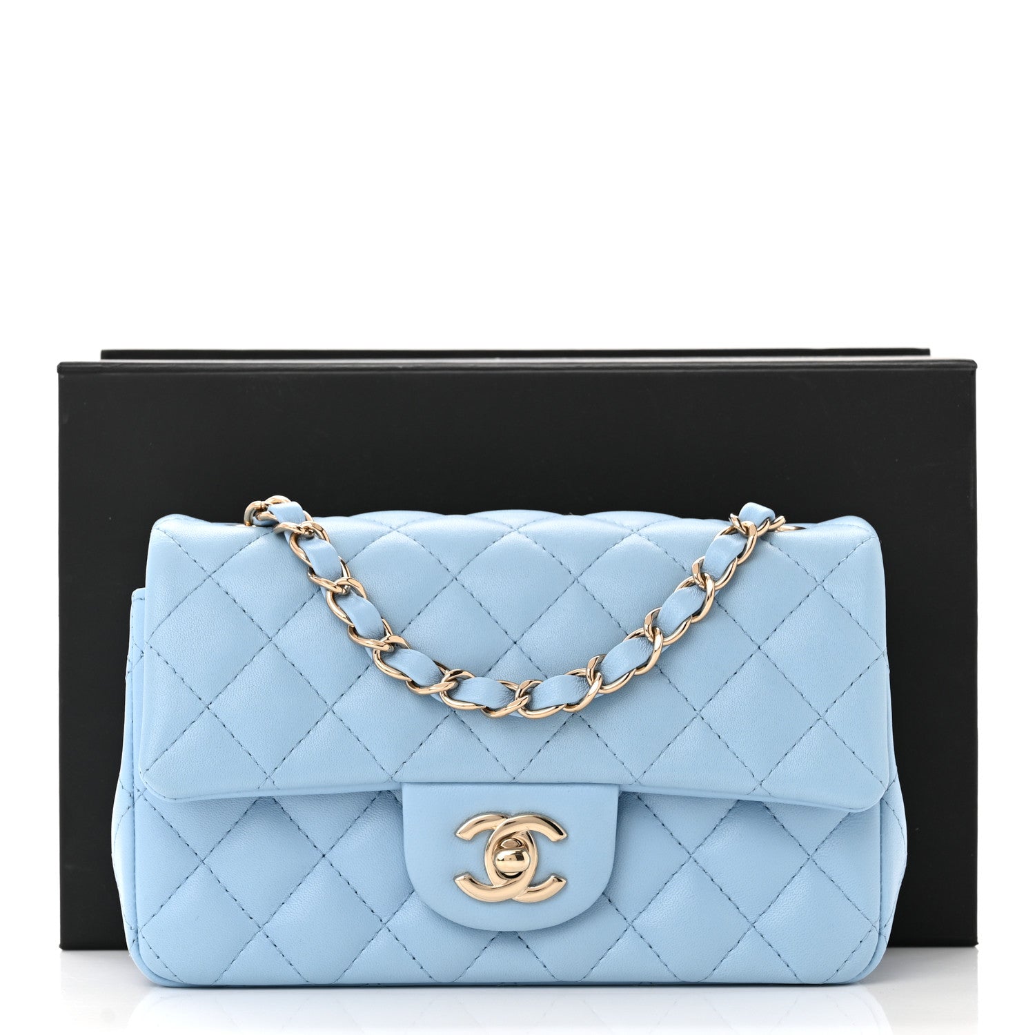 Chanel Lambskin Quilted Mini Rectangular Flap Light Blue 11 of 11