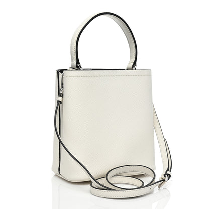 Prada Saffiano Cuir Crystal Small Panier Bucket Bag White Black 2 of 6