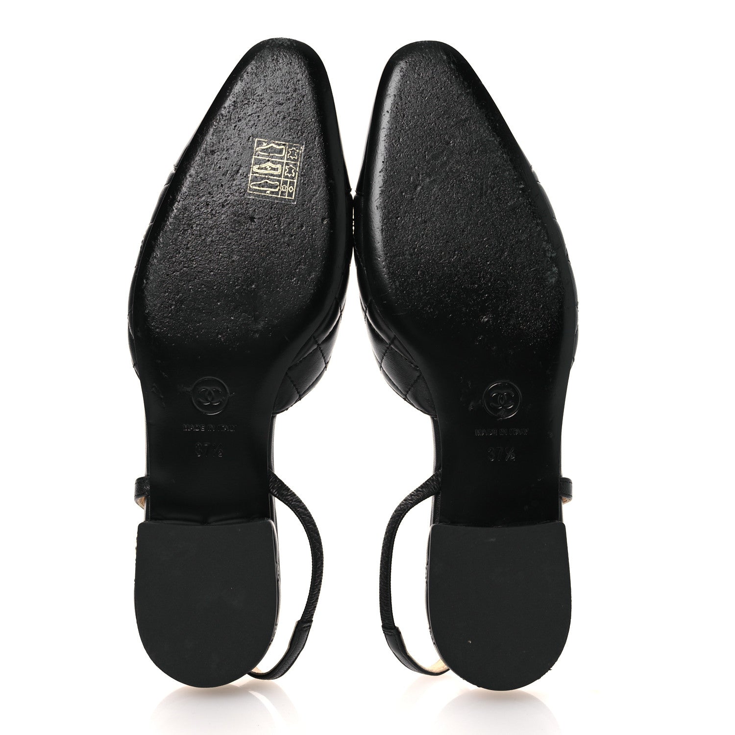 Chanel Lambskin Patent Cap Toe CC Slingback Flats 37.5 Black 7 of 11