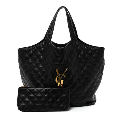 Saint Laurent Lambskin Quilted Maxi Icare Shopping Tote Black 3 of 11