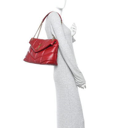 Saint Laurent Lambskin Quilted Medium Loulou Puffer Monogram Chain Satchel Opyum Red 2 of 10