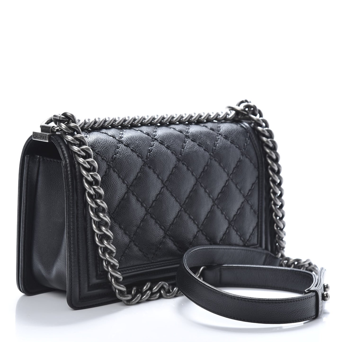 Calfskin Double Stitch Medium Boy Flap Black