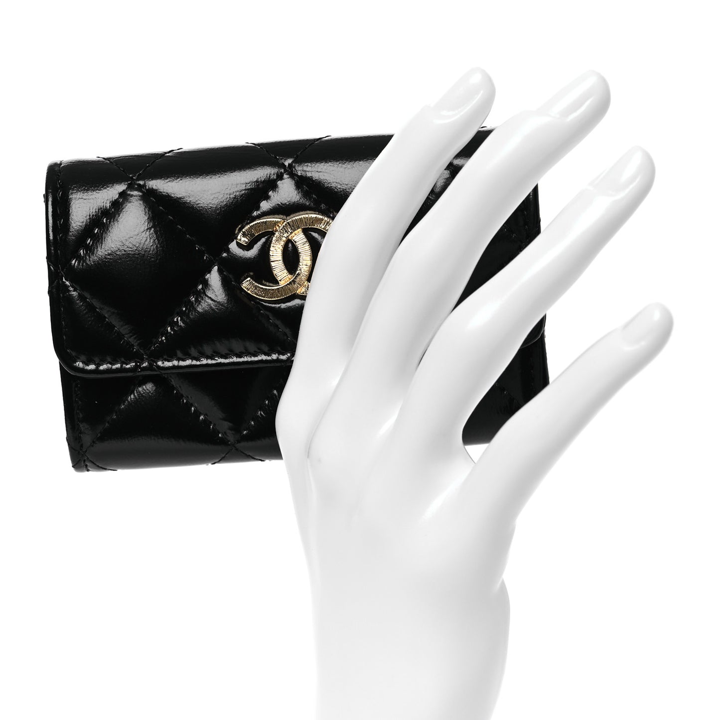 Shiny Lambskin Quilted Textured CC Card Holder Black