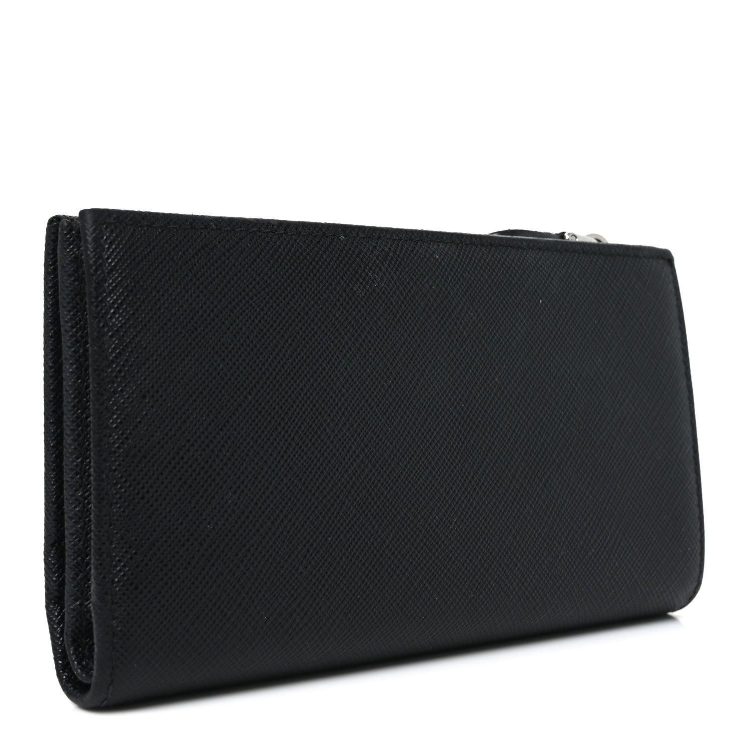 Prada Saffiano Triangle Continental Zip Wallet Black 3 of 8