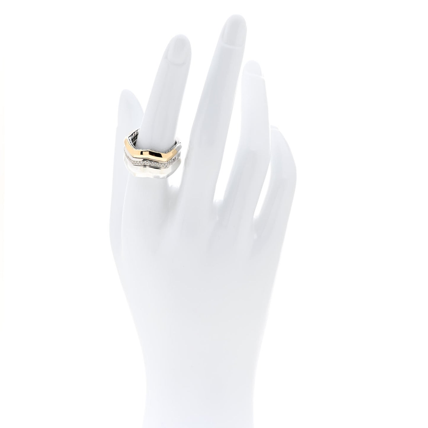 Sterling Silver 18K Yellow Gold Diamond 11.7mm Zig Zag Stax Three Row Ring 56 7.5