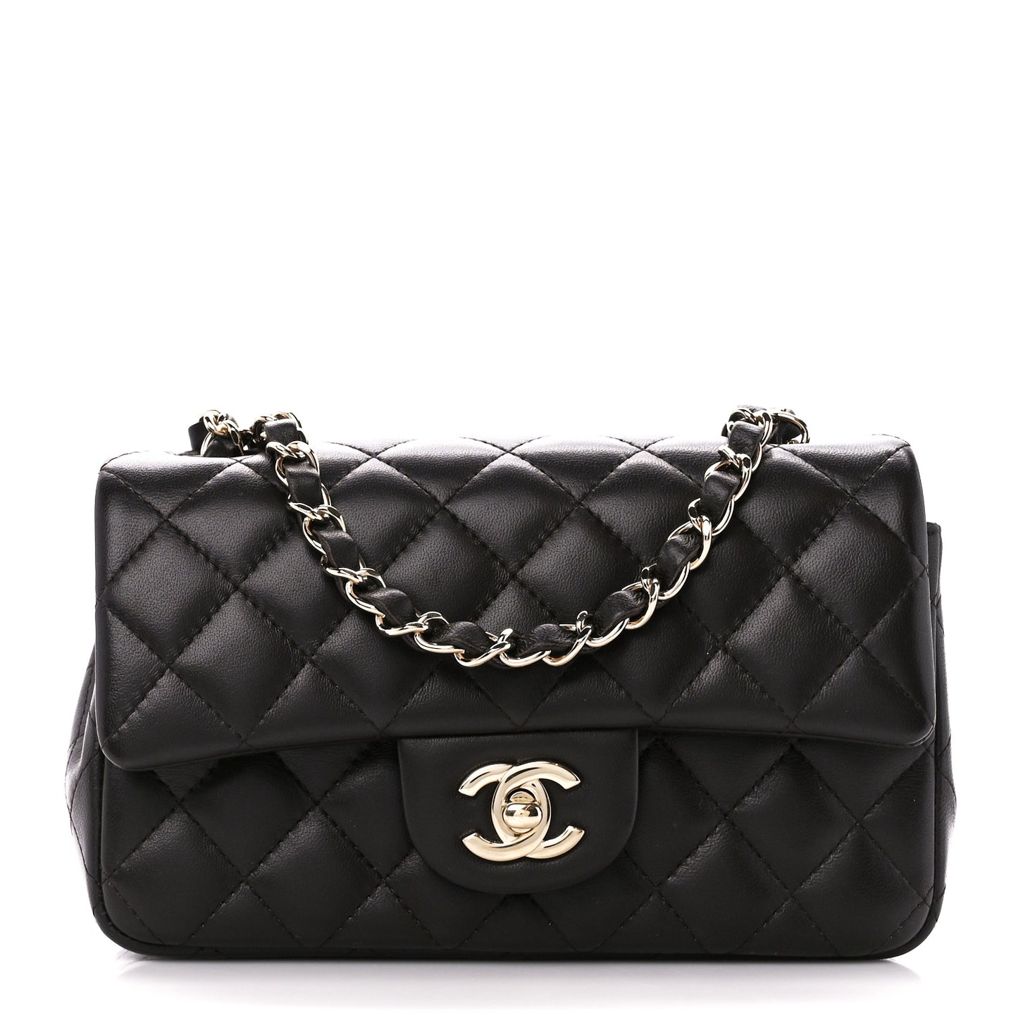 Lambskin Quilted Mini Rectangular Flap Dark Brown