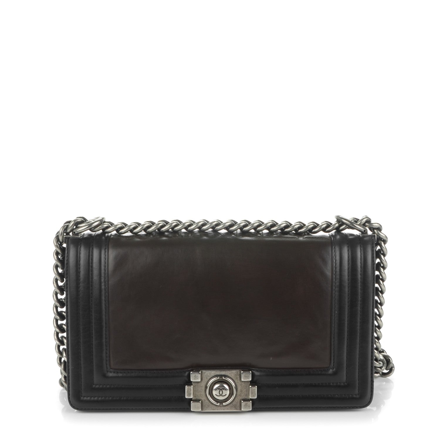 Chanel Glazed Calfskin Medium Boy Flap Black Brown 1 of 7