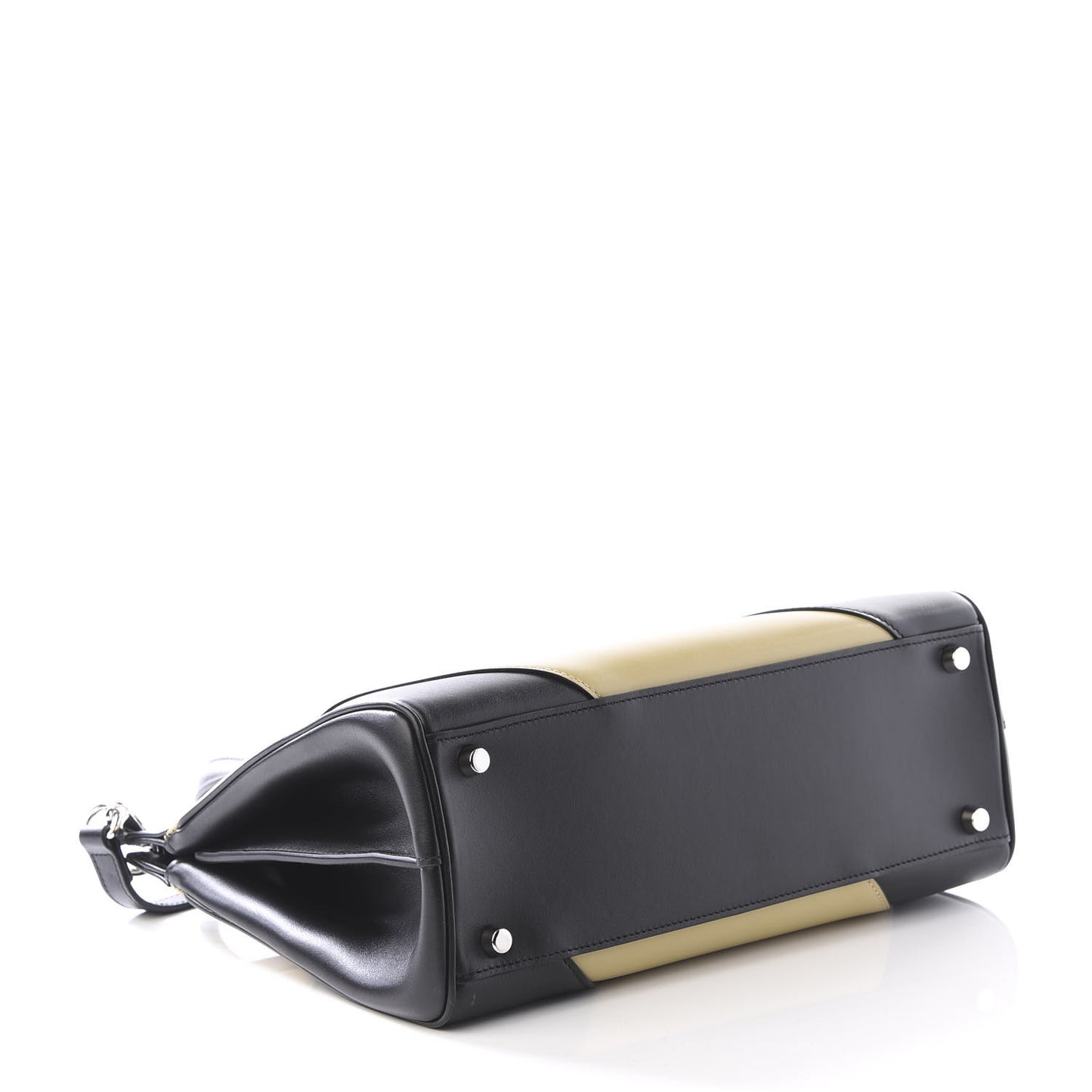 Smooth Calfskin Diagonal Striped Small Zumi Top Handle Bag Black Beige