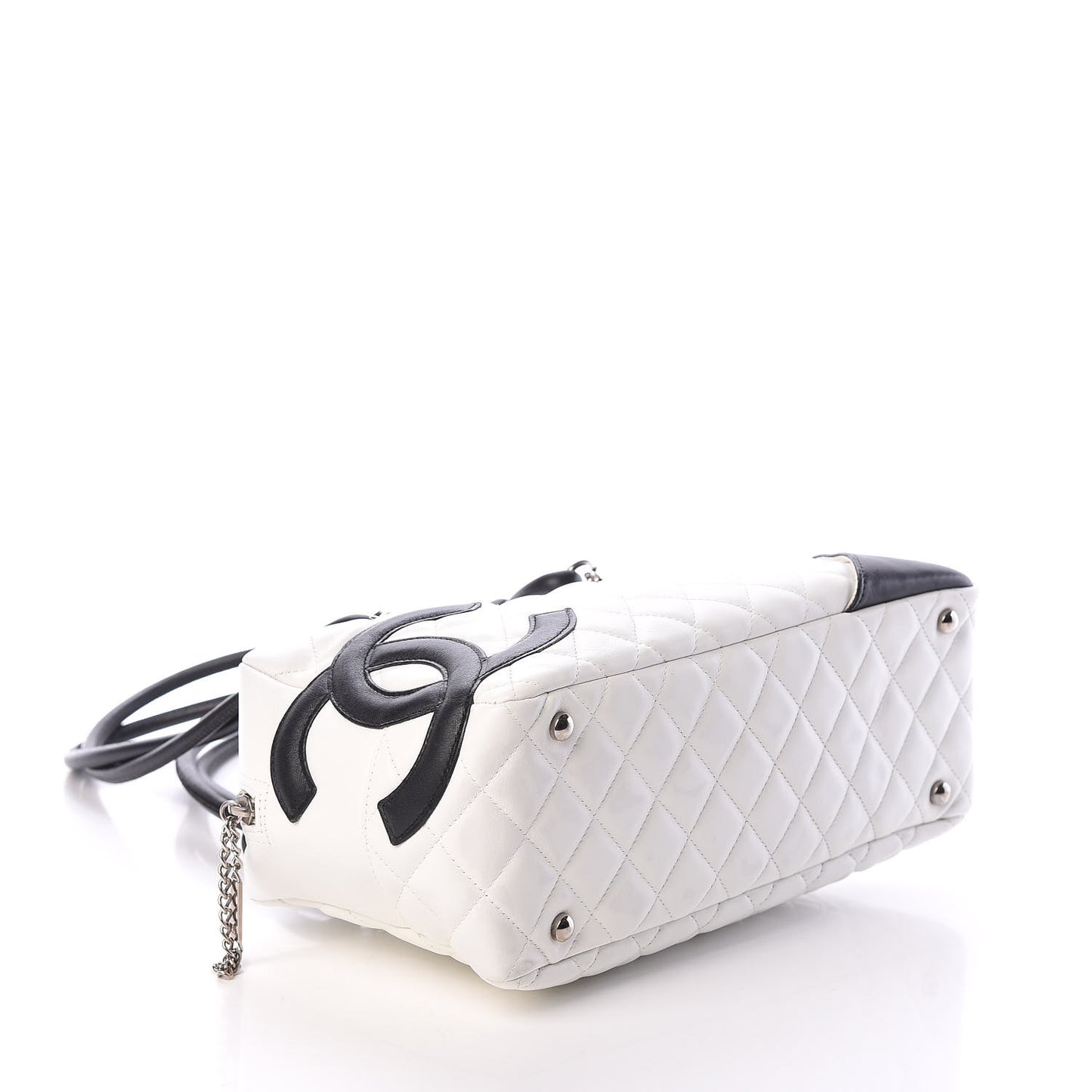 Calfskin Quilted Large Cambon Bowler White Black