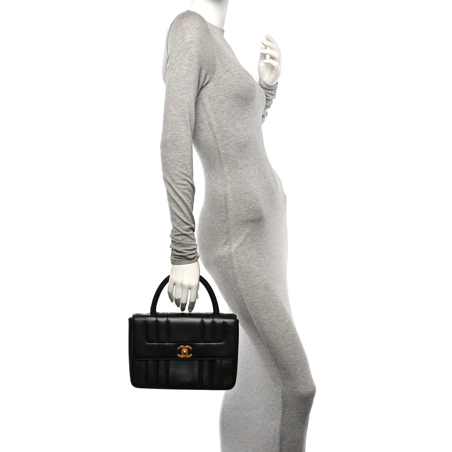 Lambskin Vertical Quilted Kelly Flap Bag Black