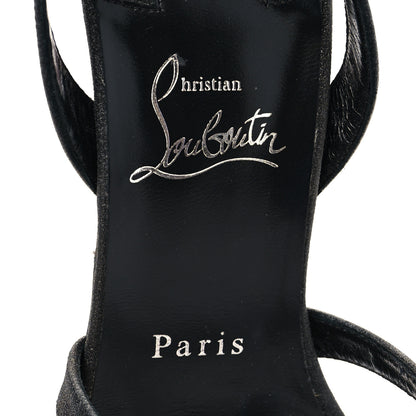 Christian Louboutin Glitter Calfskin Emilie 100 Slingback Sandals 39 Black 7 of 9